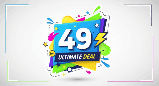 49 Ultimate Deal Sale Banner with Colorful Abstract Shapes and Lightning Bolt