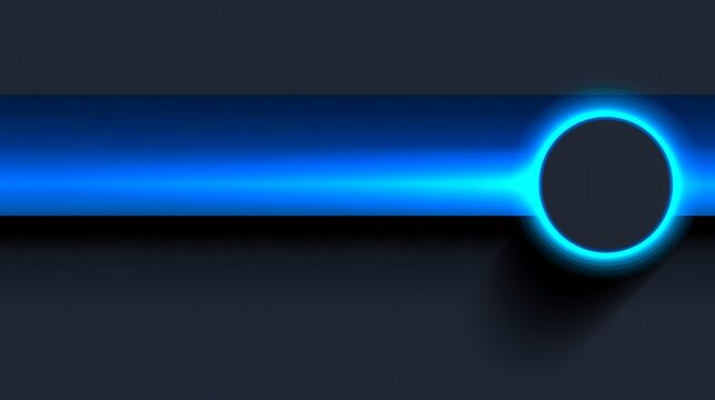 Futuristic User Interface Banner with Glowing Blue Neon Bar and Circular Hub for Digital Data Dashboard and Sci-Fi Tech Concept