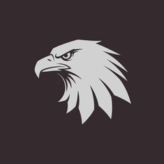 Fototapeta premium Stylized monochrome eagle head logo with fierce expression and detailed feathers