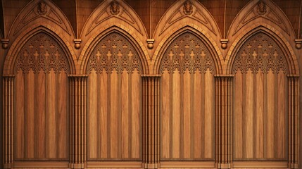 Classic cabinet or castle wall made of gothic wood paneling © denisik11
