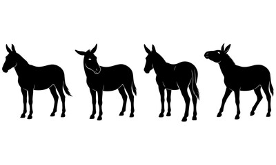 Fototapeta premium Four Mule Silhouettes Collection Vector Illustration