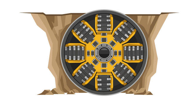 Tunnel Boring Machine (TBM) Cutter Head Vector Illustration for Infrastructure and Civil Engineering