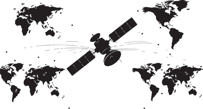 Satellite in Space with Global World Maps Background