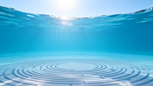 Underwater view of circular patterns on pool floor