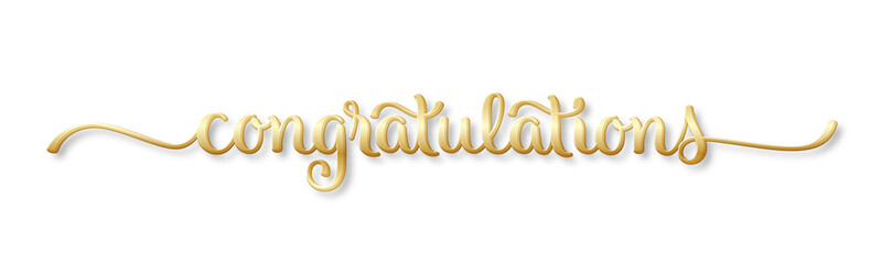 Fototapeta na wymiar CONGRATULATIONS gold brush lettering banner on transparent background