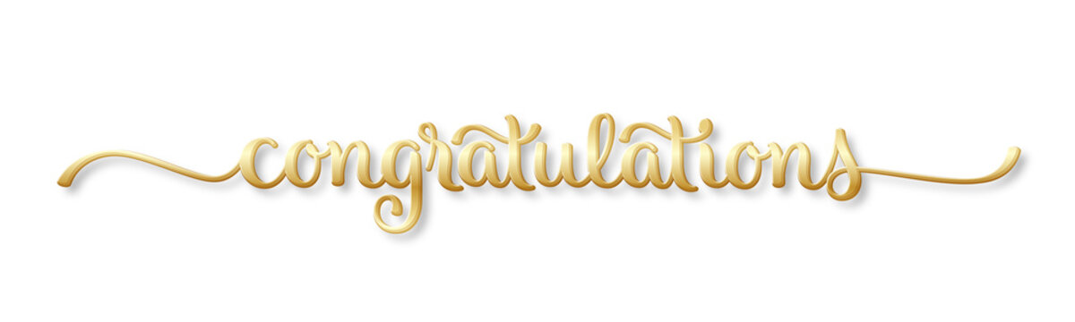 CONGRATULATIONS gold brush lettering banner on transparent background