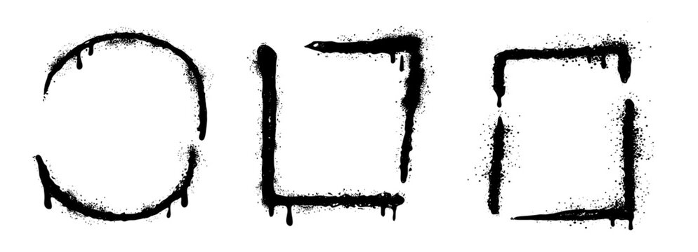 Spray graffiti frame doodles set with dripping paint and splashes. Urban gritty grunge texture. Dirty messy airy ink strokes. 