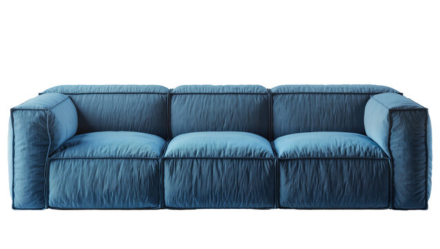 Blue Modular Sectional Sofa with Square Cushions and Wide Arms