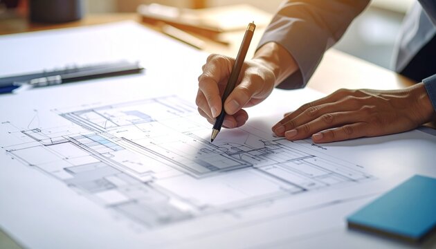 Architectural design process - Hand drawing blueprints with precision.