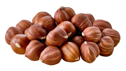 Fototapeta premium Pile of Brown Hazelnut Kernels with Green Caps