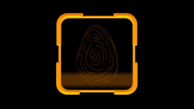 Neon fingerprint scan animation on black background. Neon fingerprint scan futuristic security frame. Neon fingerprint scan biometric technology graphic on black.