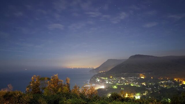South Sydney Australia's NSW Stanwell Park Tops Wollongong Sea Cliff Bridge Australia Nighttime Stars Time Lapse landscape Illawarra Coledale Coalcliff Austinnmer Thirroul city lights cars traffic
