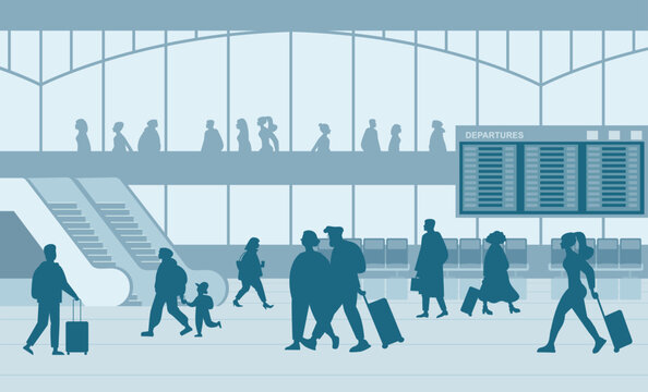 Passengers waiting in modern public transport terminal lounge