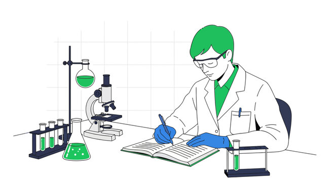 Scientist Conducting Research in Laboratory, Analyzing Samples and Taking Notes