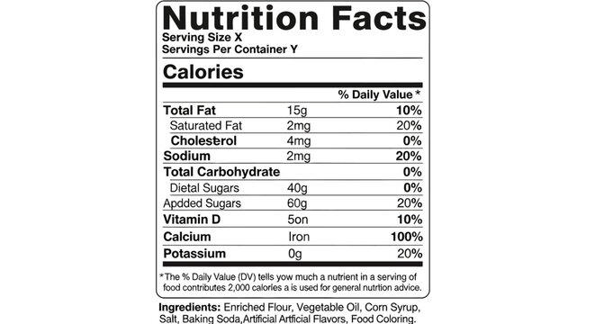 Nutrition Facts Label Close Up Detailed View.