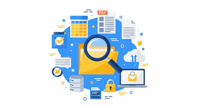 Document Management System and Data Search Flat Illustration