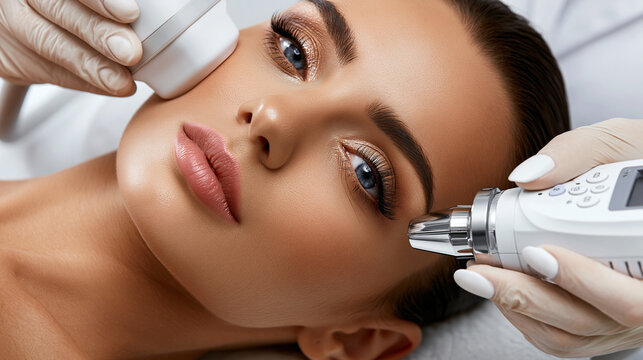 RF facial skin tightening treatment in modern beauty clinic for facial rejuvenation