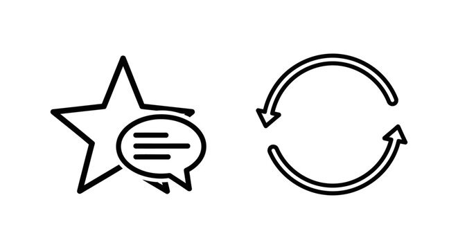 Star rating and speech bubble icon next to circular arrow with number 37 icon feedback communication interface collection minimalist illustration thirtyseven circular duration quantity