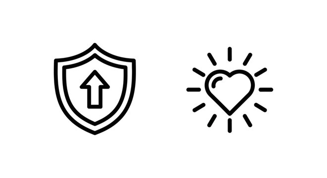 System stabilizing shield and service warming heart icons with stabilizing security protection reliability stability positive wellbeing abstract monochrome contrast minimalist assurance
