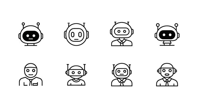 Collection of robot and humanoid avatars with humanoid character artificial intelligence technology illustration collection different representation communication assistance background