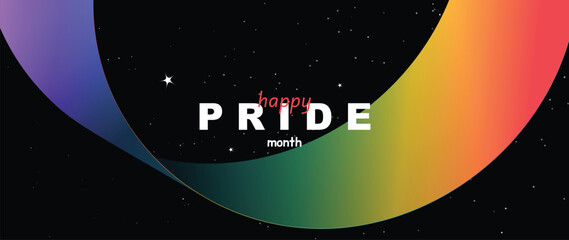 Naklejka na ściany i meble Happy Pride Month rainbow wave background vector. Colorful LGBT celebration banner design for equality, diversity, love, parade, festival, social media and event poster.