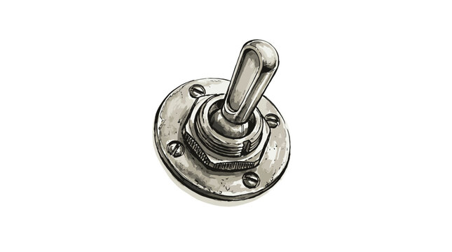 Closeup of metallic toggle switch with circular base