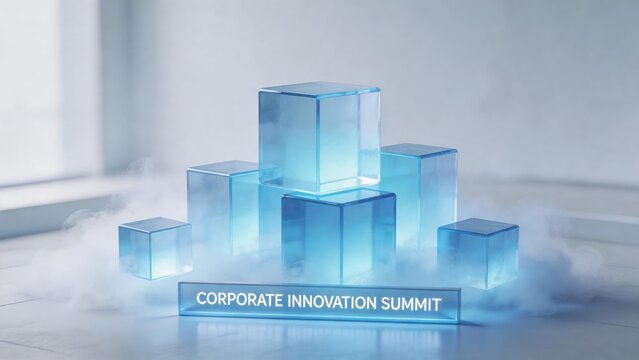 Blue transparent cubes display