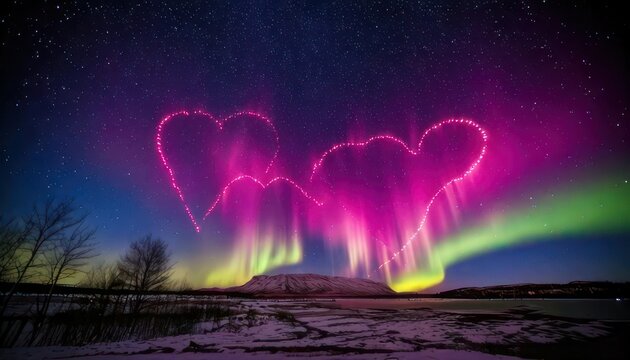Aurora Borealis Heart Shapes - A Romantic Display of Northern Lights.