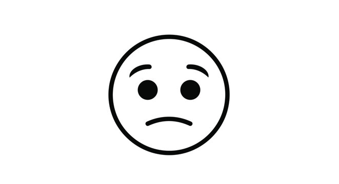 Simple black and white line drawing of a sad face emoji conveys a clear message of disappointment or unhappiness.