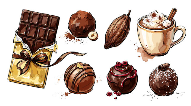 Assorted chocolates and confections with detailed artistic style