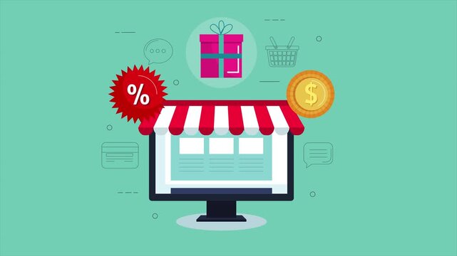 Online shopping event with discount offer on computer screen display