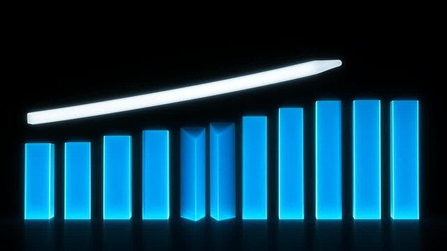 Glowing blue bar chart on a dark background