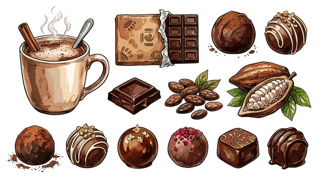 Assorted chocolates and confections arranged on a plain surface