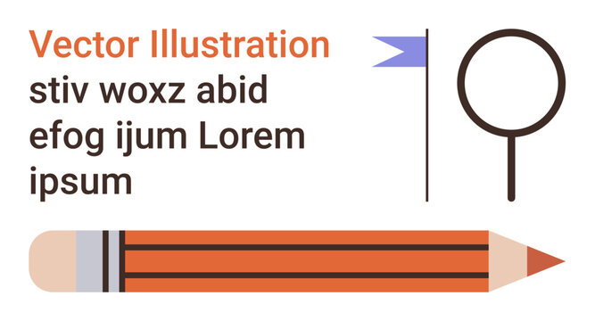 Education, creativity, text layout, writing tools, minimalism, design elements. Composition with pencil, flag placeholder text and circular design. Education and creativity inspiration