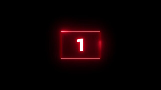 5 seconds countdown timer animation, 5-0 counting down seconds red color neon number digital coundown animated video.4k video