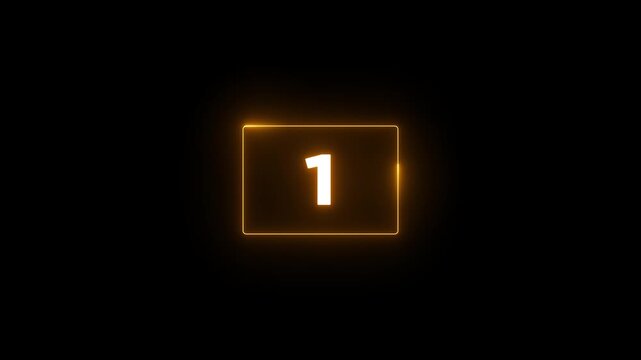 Digital coundown 5 seconds countdown timer animation, 5-0 counting down seconds neon number animated video on solid background.