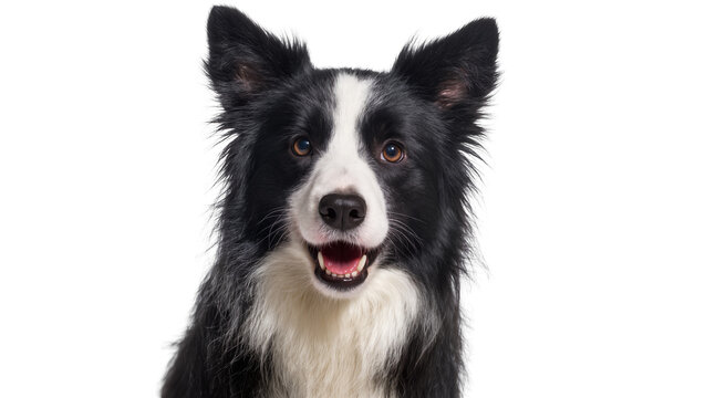 Smiling Black and White Border Collie Dog Head and Shoulders Portrait