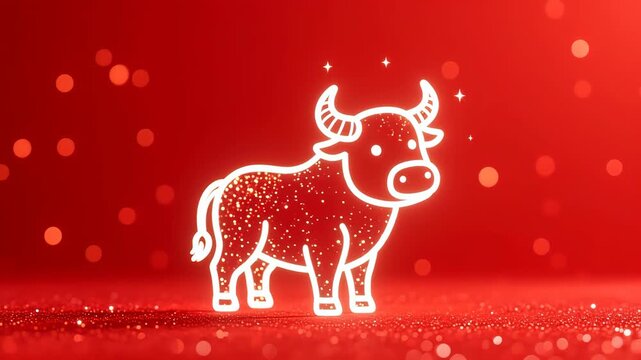 Glowing white cow silhouette on red gradient
