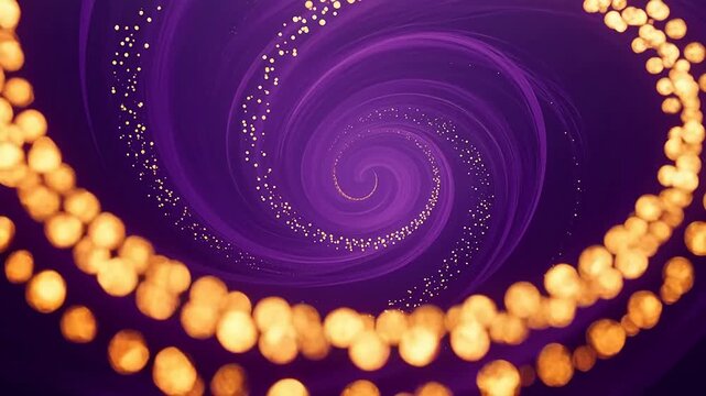 spiral of golden dots on purple gradient