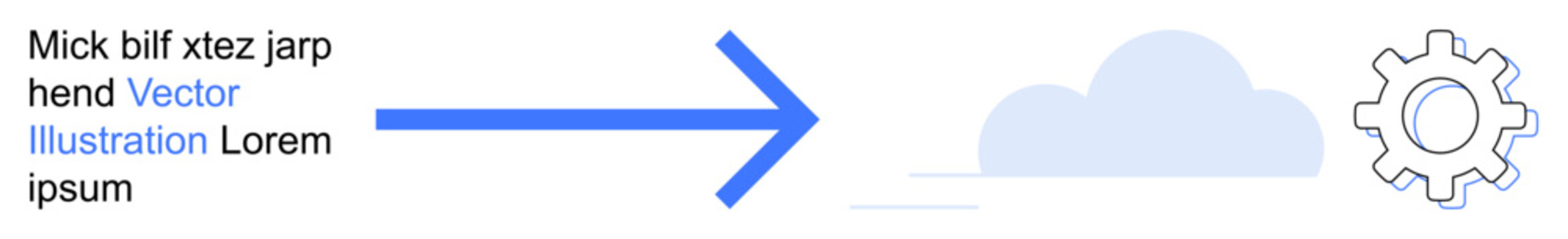 Data migration, cloud computing, digital transformation, automation, file transfer, workflow management. Blue arrow pointing to cloud and gear symbol. Data migration and cloud computing concept