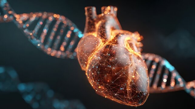 Abstract illustration of human heart and dna