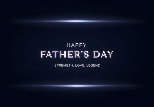 Happy father's day text with glowing neon lines and subtext, greeting