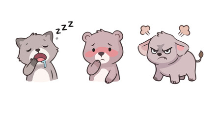 Obraz premium Illustration set of baby bear animals, with various expressions on their faces