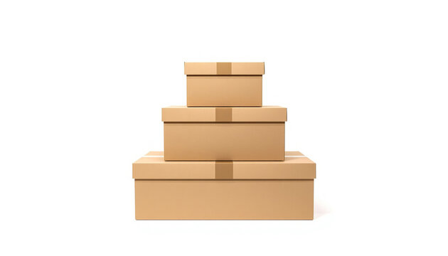 Stacked cardboard boxes on white background ready for shipping