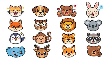 cartoon animal illustrations, with various cute expressions