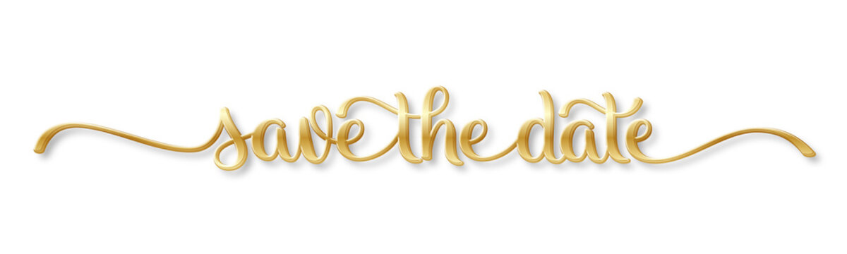 SAVE THE DATE gold brush lettering on transparent background