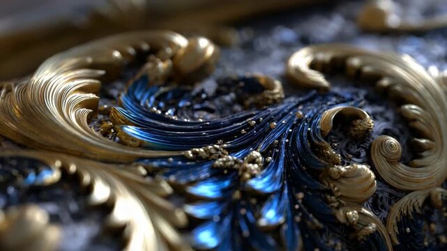 Ornate gold and blue swirling abstract patterns