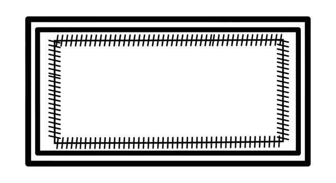 Minimalist black and white hand-drawn rectangular frame with decorative stitched border design