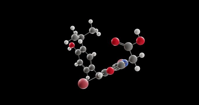 Eprotirome molecule, rotating 3D model of thyroid hormone analog, looped video on a black background
