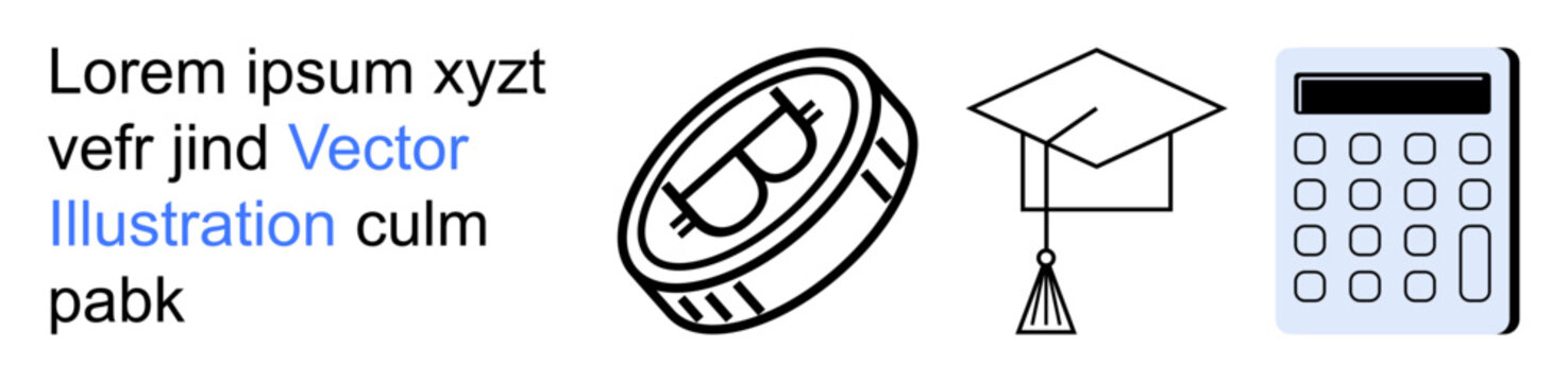 Education, finance, budgeting, graduation, cost management academic success. a coin graduation cap and calculator. Education and finance as key. Line metaphor. Simple line icons